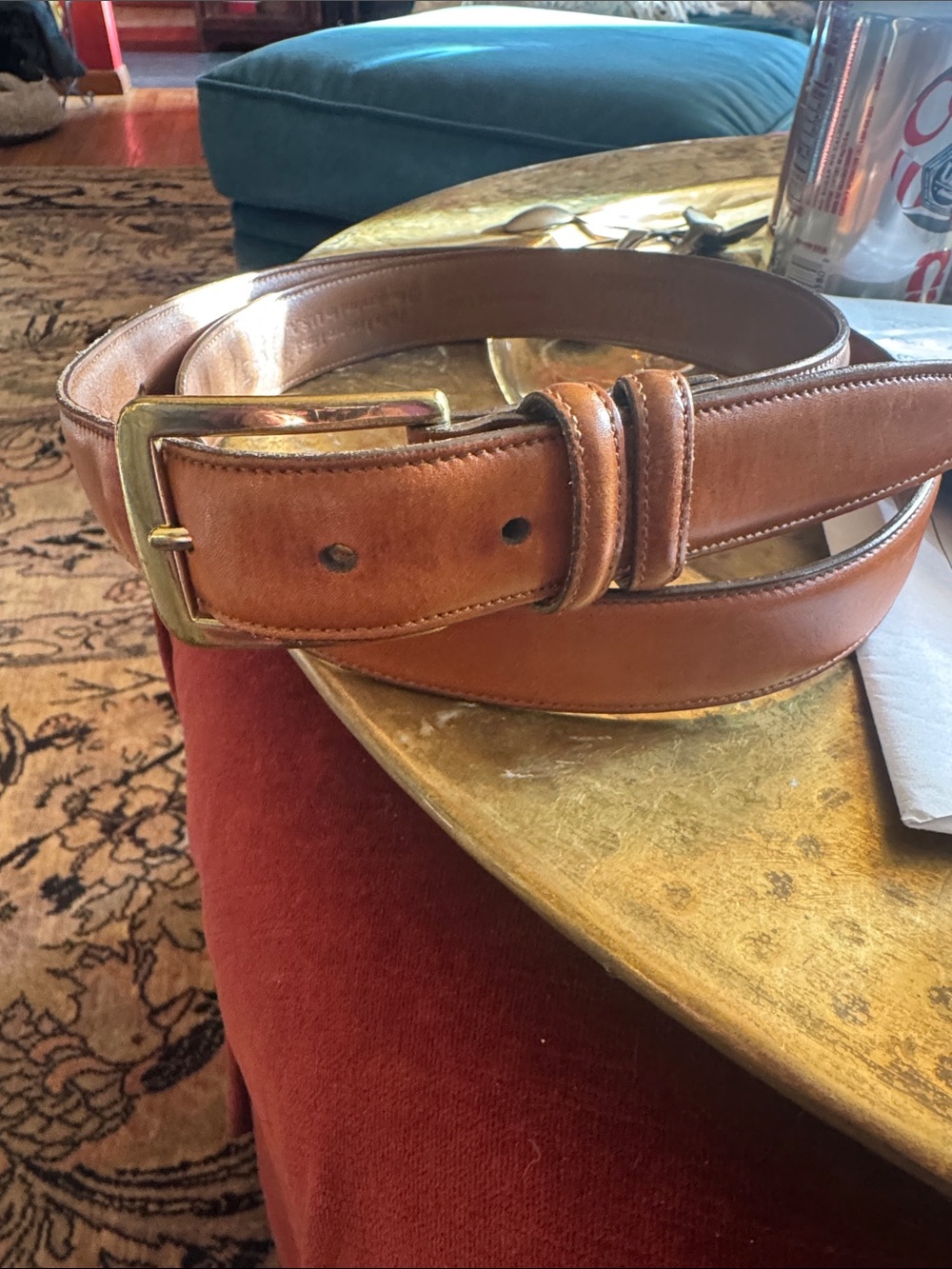 Allen Edmonds Tan/Brown Leather Belt with Brass Buckle